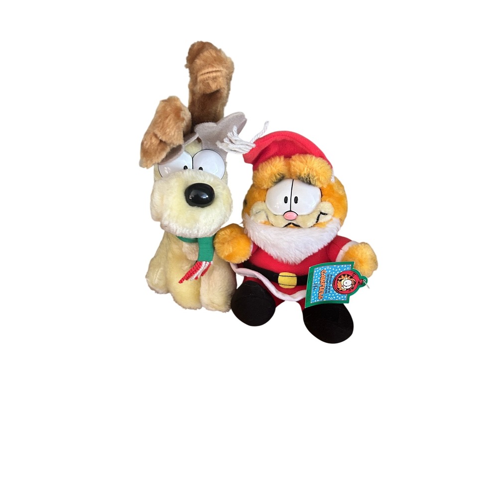 Vintage Garfield Santa & Odie Reindeer Plush Set 1983 Dakin McDonald's Christmas